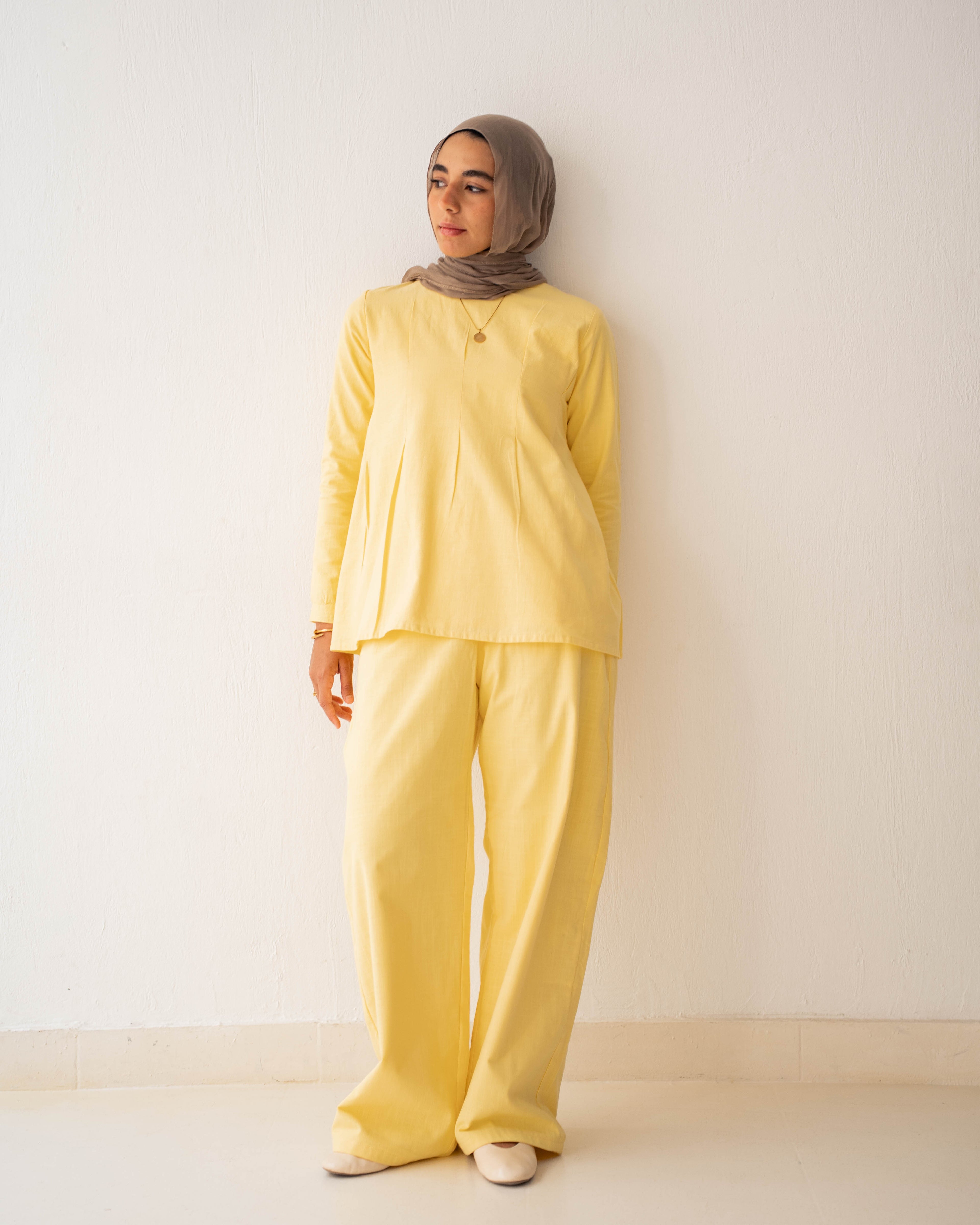 The Lined Wide Leg Trousers Butter Yellow