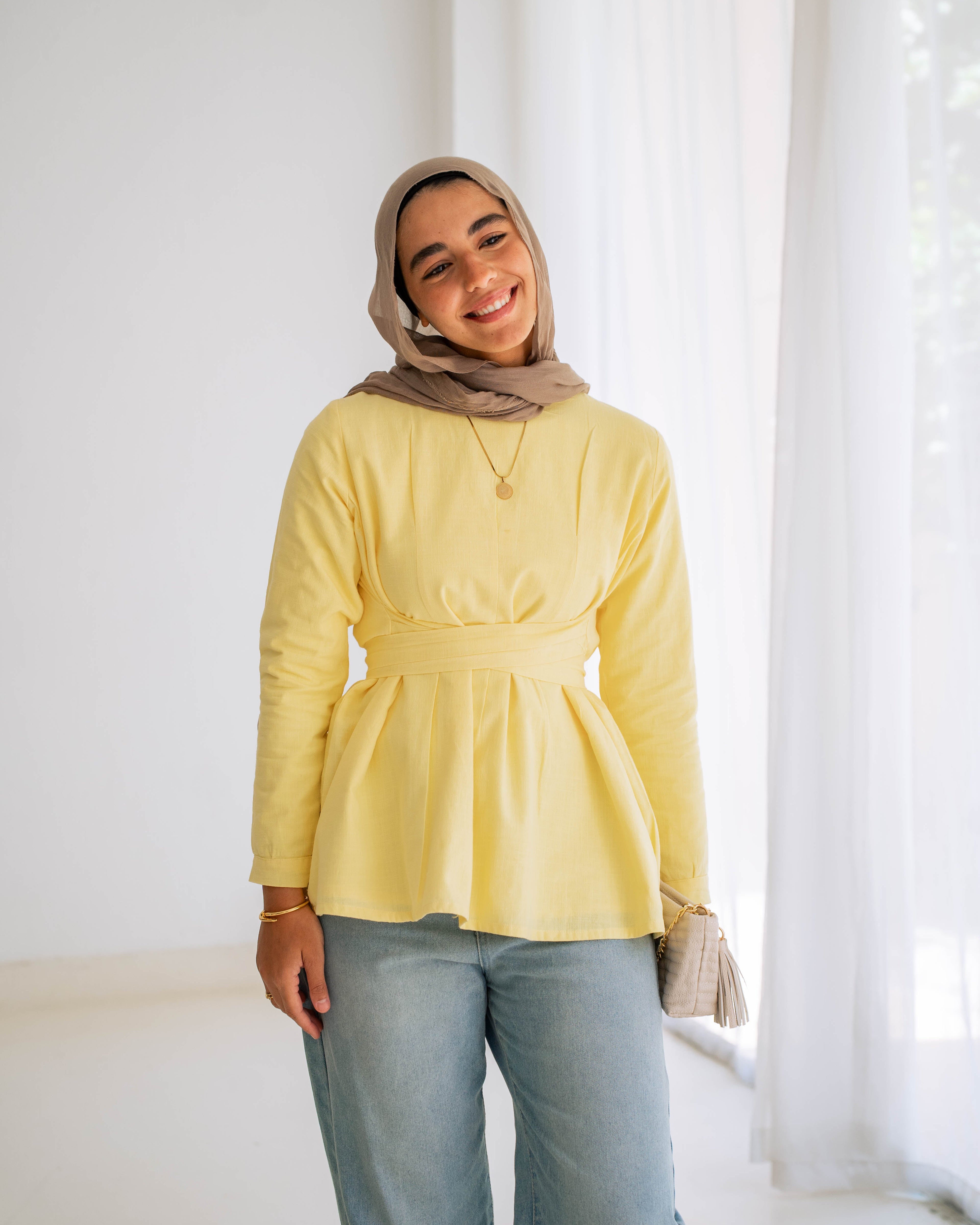 The Lined Tie-Waist Blouse Butter Yellow