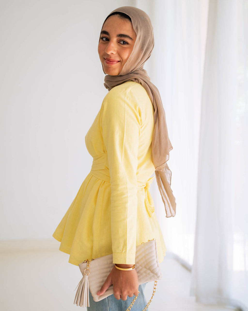 The Lined Tie-Waist Blouse Butter Yellow